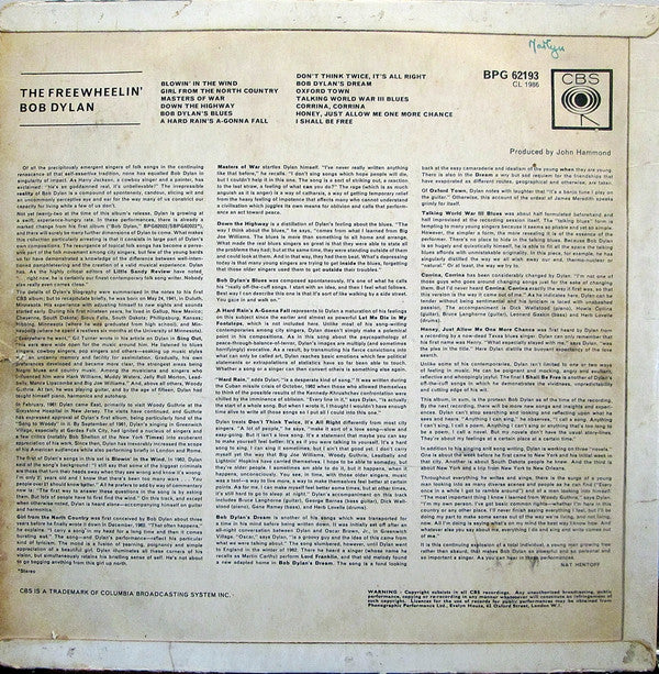 Bob Dylan : The Freewheelin' Bob Dylan (LP, Album, Mono, RP)