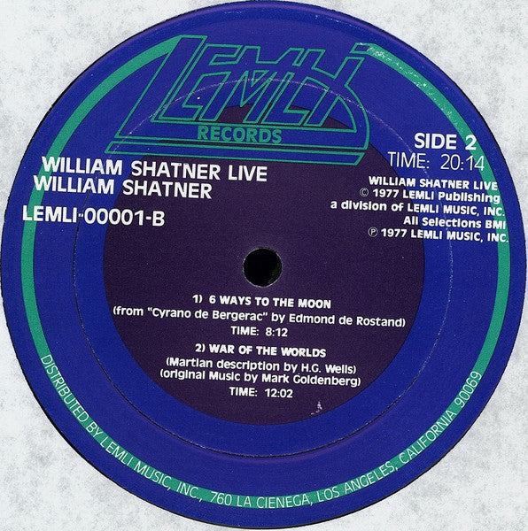 William Shatner : William Shatner Live (2xLP, Album)