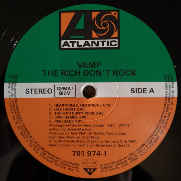 Vamp (6) : The Rich Don't Rock (LP, Album)