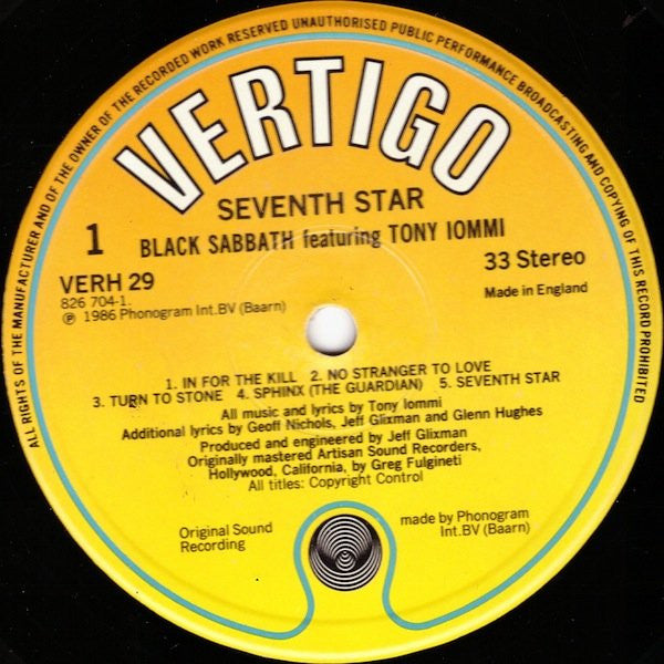 Black Sabbath Featuring Tony Iommi : Seventh Star (LP, Album)