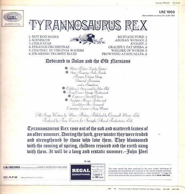 Tyrannosaurus Rex : My People Were Fair And Had Sky In Their Hair... But Now They're Content To Wear Stars On Their Brows (LP, Album, Mono)