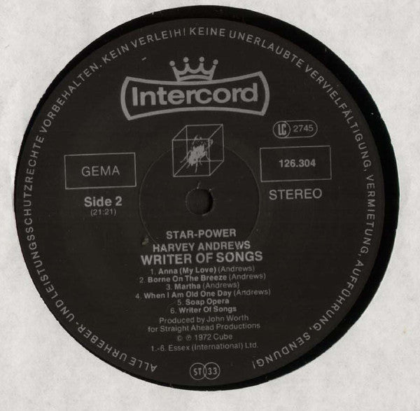 Harvey Andrews : Writer Of Songs (LP, Album, RE)