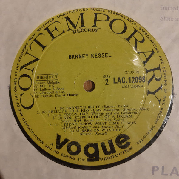 Barney Kessel : Kessel Plays Standards. Barney Kessel, Vol. 2 (LP, Album, Mono)