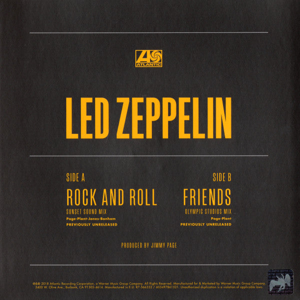 Led Zeppelin : Rock And Roll (Sunset Sound Mix) / Friends (Olympic Studios Mix) (7", RSD, Single, Ltd, Yel)