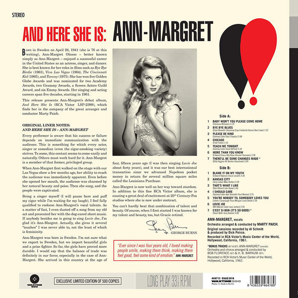 Ann Margret : And Here She Is (LP, Album, RE)