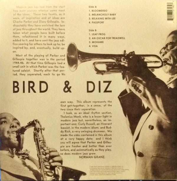 Charlie Parker And Dizzy Gillespie : Bird And Diz (LP, Album, RE)