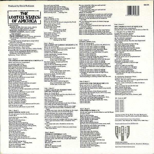 The United States Of America : The United States Of America (LP, Album, RE)