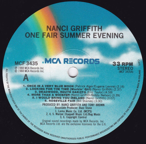 Nanci Griffith : One Fair Summer Evening (LP, Album)