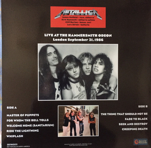 Metallica : Live At The Hammersmith Odeon (London September 21, 1986) (LP, Unofficial, Red)