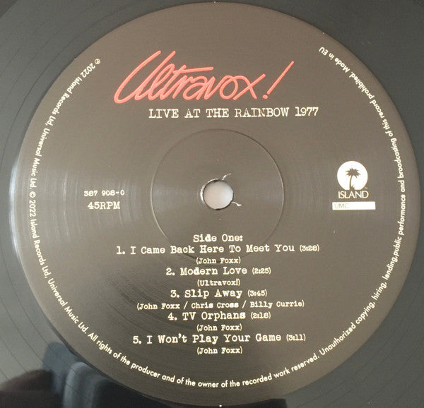 Ultravox : Live At The Rainbow 1977 (LP, Album, RSD, Mono)