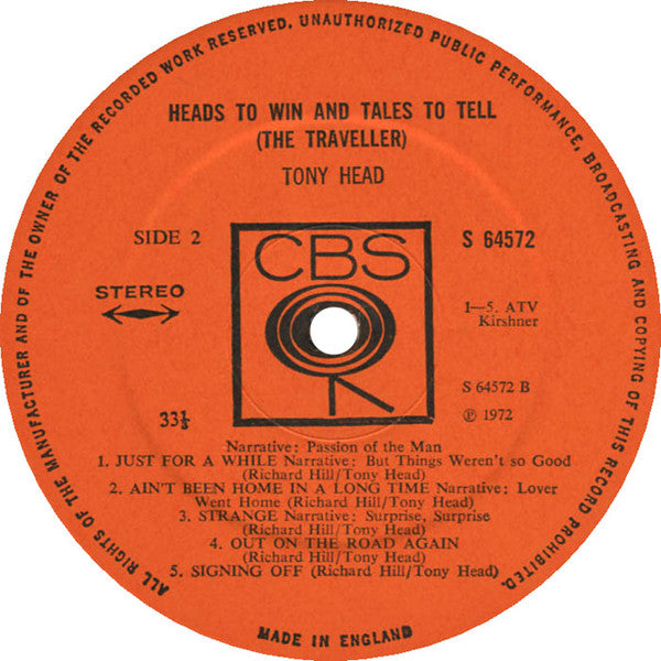 Tony Head : Heads To Win & Tales To Tell (The Traveller) (LP, Album)
