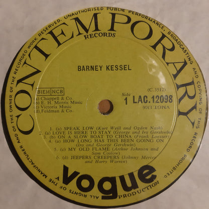 Barney Kessel : Kessel Plays Standards. Barney Kessel, Vol. 2 (LP, Album, Mono)