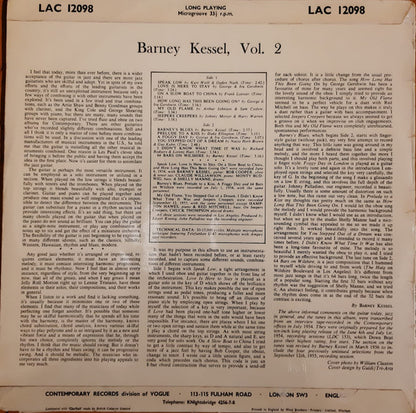 Barney Kessel : Kessel Plays Standards. Barney Kessel, Vol. 2 (LP, Album, Mono)